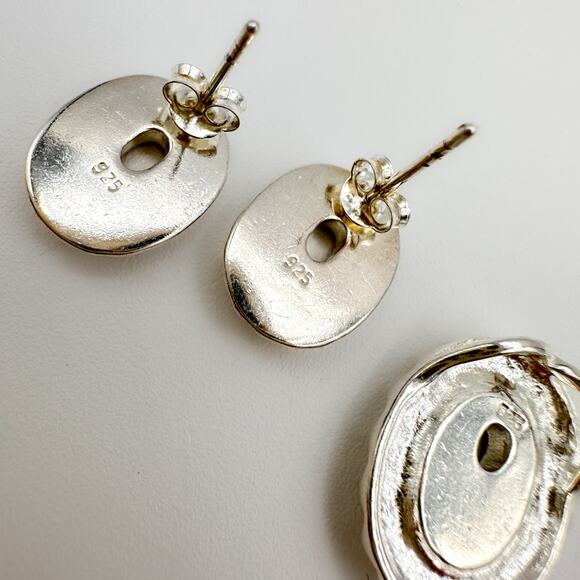 Sterling Silver Orange Crystal Earrings and Pendant Set Vintage 90s 925 - Picture 8 of 12